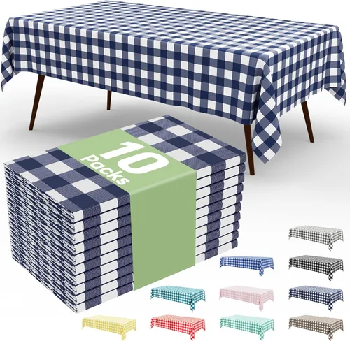 Miniatura 87 de Smiry Paquete de 3 Manteles Desechables de Cuadros Gingham Color Caqui - 54" x 72" Mantel de Plástico de Servicio Pesado, Cubiertas de Mesa