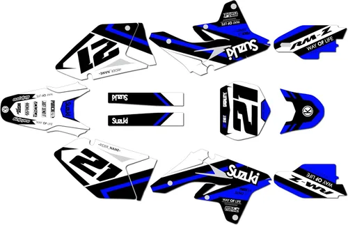 Kit de gráficos para Suzuki RMZ 250 (2007-2009) Serie Enigma Azul 09 Mil - Dirt Bike - Kit de calcomanías gráficas de carreras personalizadas, sin