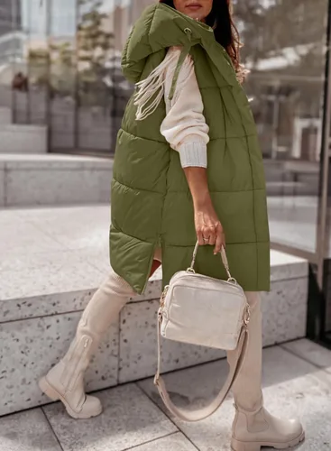 Miniatura 3 de Danedvi Chaleco de invierno con capucha para mujer, con cremallera lateral, casual, sin mangas, abrigo largo
