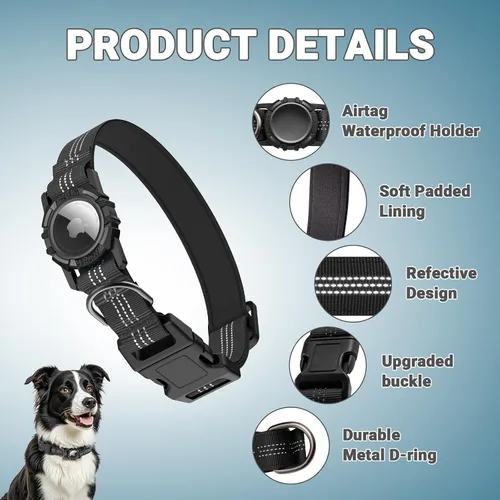 Miniatura 7 de Collar para Perros AirTag, Impermeable IP68 Collares para Perros con Air Tag Integrado Reflectantes, Ultra-Duradero, Cómodo Acolchado, Collares