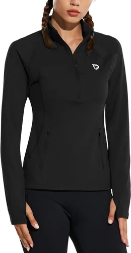 Miniatura 2 de baleaf Chaqueta de forro polar para mujer con media cremallera para clima frío, camisetas térmicas, tops atléticos para entrenamiento de invierno