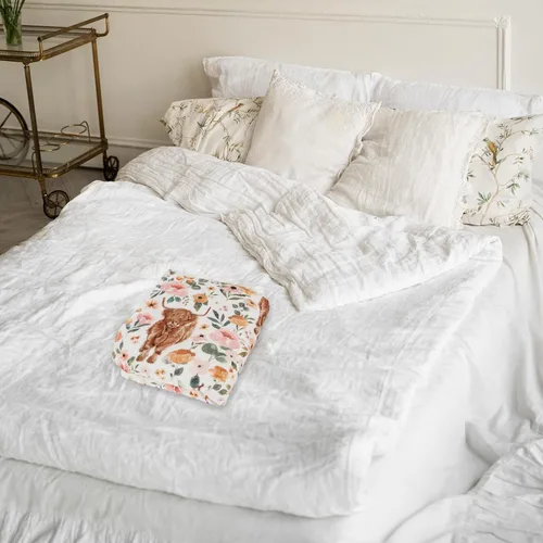 Miniatura 6 de JarThenaAMCS Manta de Franela Mullida de Vaca de las Tierras Altas Florales 60 x 50 Pulgadas Manta Decorativa Estilo Granja de Acuarela con Flores
