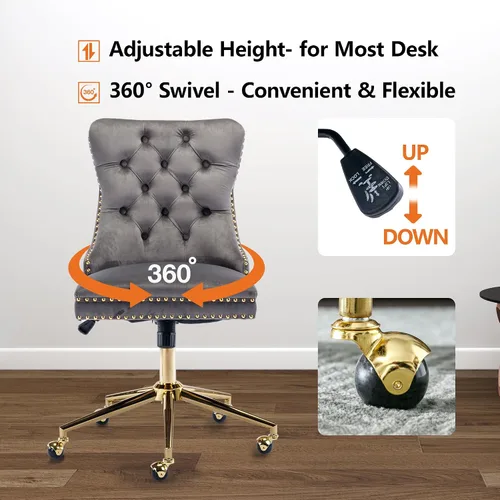 Miniatura 6 de Silla de oficina sin brazos, silla de tocador con respaldo y ruedas, cómoda silla de oficina en terciopelo, sillas de escritorio de oficina en casa