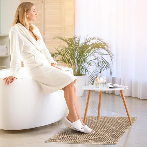 Miniatura 8 de ZALL Tapete de baño de punto gofre, súper absorbente, antideslizante, color marrón, 17 x 24 pulgadas, patrón geométrico de diamante, lavable a