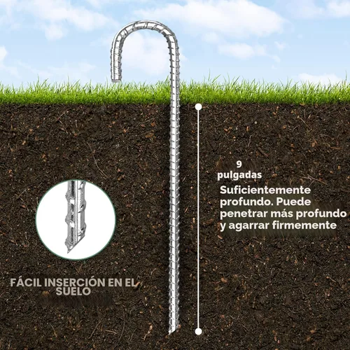 Miniatura 4 de Paquete de 12 estacas de barras de refuerzo de 12 pulgadas resistentes con gancho en J, anclajes de tierra de acero inoxidable para tiendas