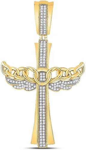 The Diamond Deal Dije redondo de oro amarillo de 10 quilates para hombre, con alas de ángel y eslabones cubanos y cruz, 38 quilates, Diamante