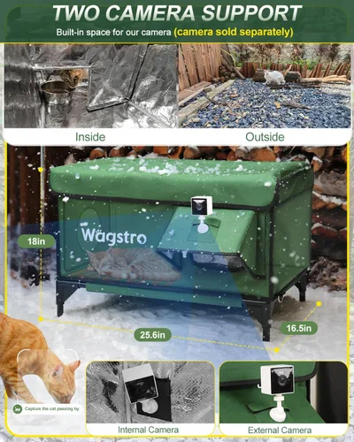 Miniatura 6 de Casa Calefaccionada para Gatos de Exterior, Casa Aislada Resistente a la Intemperie para Gatos de Exterior con Aleros Impermeables y Puerta de Verde