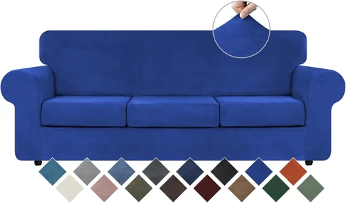 Miniatura 40 de WEERRW 4 Piezas Fundas de Terciopelo de Alta Elasticidad para Sofá de 3 Cojines Fundas de Sofá, Protector de Muebles Lavable con Parte Inferior