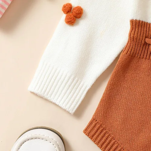 Miniatura 8 de Ursobutegl Mameluco de punto para bebé niña, suéter de manga larga, bordado floral, mameluco cálido, ropa de otoño e invierno