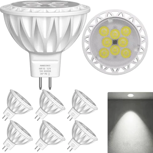 Miniatura 14 de Bombillas LED MR16, paquete de 6, 5 W (equivalente a 50 W de halógeno) 2700 K, blanco cálido, base GU5.3, 12 V, reflector no regulable, 38°, 450 lm
