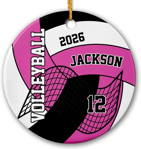 Adorno de jugador de voleibol con nombre personalizado, adorno de cerámica de color de pelota de voleibol, regalo para amantes del voleibol, jugador