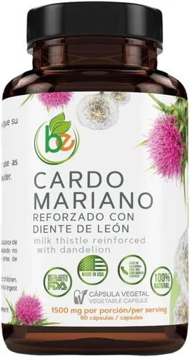 Cardo Mariano reforzado con diente de León (cardo lechero reforzado con diente de león) 90 Cápsulas Vegetales 1500 mg por Porción, Apoyo para la