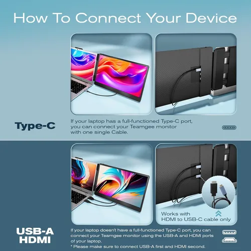 Miniatura 6 de Teamgee Extensor de pantalla para laptop de 14 pulgadas, monitor portátil S1 Dual FHD IPS para portátiles de 13 a 17 pulgadas, USB-C/HDMI Plug &