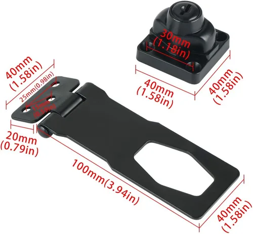 Miniatura 2 de Alise - Cerrojo con llave de pestillo de 4 pulgadas, cierre de hasp de seguridad con llave, cerradura de bisagra de puerta negra con llaves, Negro