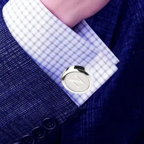 Miniatura 2 de Dannyshi - Gemelos clásicos, de acero inoxidable y con las 26 letras iniciales del alfabeto de la A-Z para hombre, para negocios, bodas y camisas