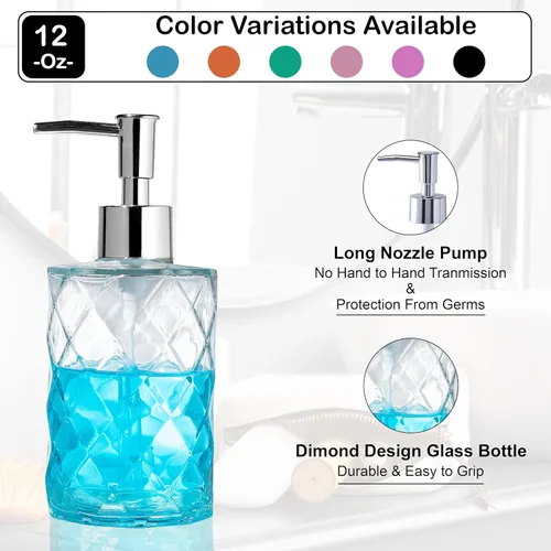 Miniatura 3 de Dispensador de jabón de vidrio de 12 onzas para cocina, dispensador de jabón de manos para baño con bomba a prueba de óxido, dispensador de loción