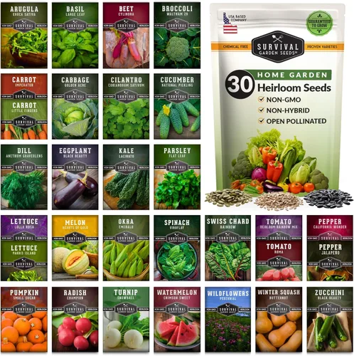 Semillas de verduras para jardín del hogar, paquete de 30 variedades – Kit de caja de semillas reliquias para plantar verduras, hierbas y frutas no