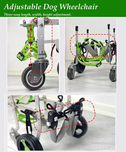 Miniatura 4 de Silla de ruedas para perro, carrito para mascotas de soporte completo con cuatro ruedas, carrito ligero para perros para patas delanteras/traseras