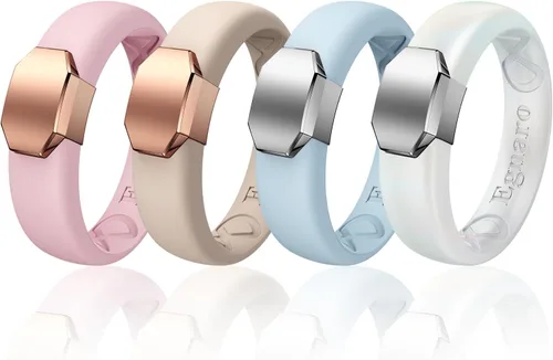 Miniatura 56 de Egnaro - Anillo de boda de silicona para mujer, diseño ergonómico y transpirable, ancho de 0.15 pulgadas, bandas de silicona flexibles con placa