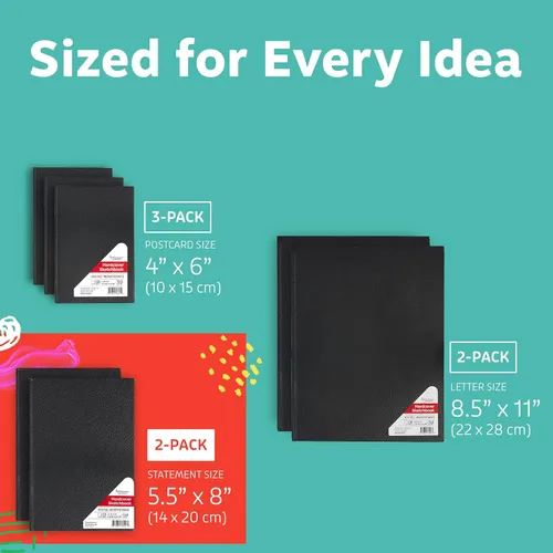 Miniatura 6 de Cuaderno de bocetos de tapa dura, paquete de 2 libros de dibujo de 5.5 x 8 pulgadas, 110 hojas de cuaderno de tapa dura, ideal para lápices