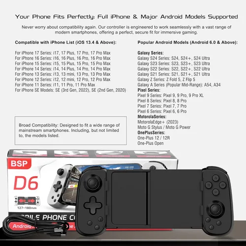 Miniatura 5 de Joso Wireless Phone Controller for iPhone/Android, Mobile Game Controller with Hall Joystick Suitable for Xbox Cloud Gaming, PS Remote Play, Steam
