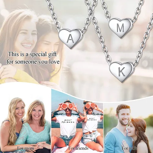 Miniatura 8 de ChicSilver Collares de plata de ley 925 con inicial de corazón para mujeres y niñas, delicado collar con dije de corazón personalizado con letra