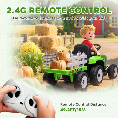Miniatura 4 de Aosom Tractor de paseo de 12 V con remolque, motores duales de 25 W, tractor eléctrico a batería con control remoto, sonido de arranque de música