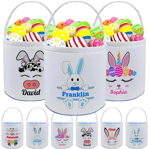 Miniatura 30 de kioskbanks Cesta de Pascua personalizada con nombre para niños, lona personalizada, cubo de Pascua, regalo para niños y niñas Estilo2-azul