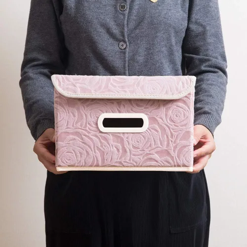 Miniatura 7 de PRANDOM Cajas de Almacenamiento Plegables con Tapas Cubos de Almacenamiento Decorativos de Tela Organizadores Contenedores Cestas con Tapa Asas Rosa