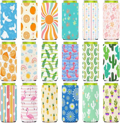Boao 18 fundas delgadas para enfriar latas, de neopreno, aisladas, para latas de bebidas, taza de café, funda reutilizable para bodas, despedidas de