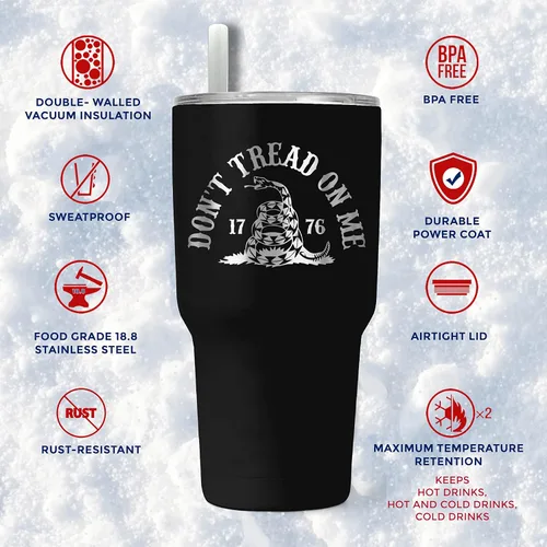 Miniatura 8 de Gadsden Flag Don't Tread on Me - Vaso patriótico de 30 onzas, taza de viaje con la bandera estadounidense, taza de café patriótica, doble