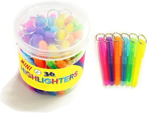 SKKSTATIONERY 36 mini resaltadores con llavero, marcadores resaltadores de colores de secado rápido con punta biselada, colores brillantes surtidos,