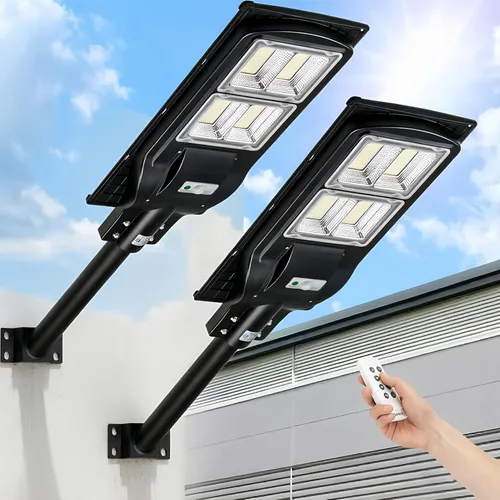 Miniatura 12 de LANGY Farolas solares impermeables para exteriores, sensor de movimiento de 6500 K del atardecer al amanecer con control remoto, luz LED