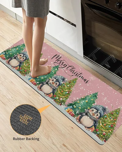 Miniatura 4 de Tapete de baño de pingüino navideño para bañera, antideslizante, de secado rápido y absorbente, tierra de diatomeas, ducha, fregadero, dormitorio