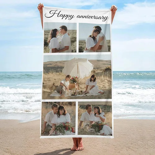 Toalla de playa personalizada con foto y texto, 31 x 71 pulgadas, microfibra extra grande, absorbente, sin arena, toalla de secado rápido para Foto 5
