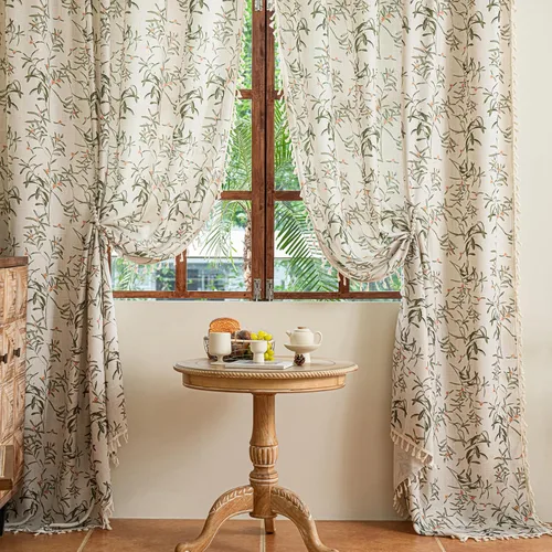 Miniatura 15 de Cortinas florales de granja semiopacas para sala de estar, de 63 pulgadas de largo, mezcla de lino y algodón, paneles de cortina de ventana cortos