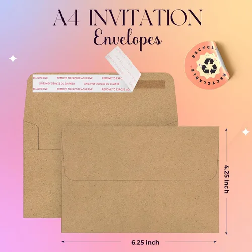 Miniatura 2 de ACSTEP Paquete de 100 sobres A4 de 4-1/4 x 6-1/4 pulgadas, autoadhesivos, papel kraft marrón de 4 x 6 pulgadas, para bodas, invitaciones, fotos