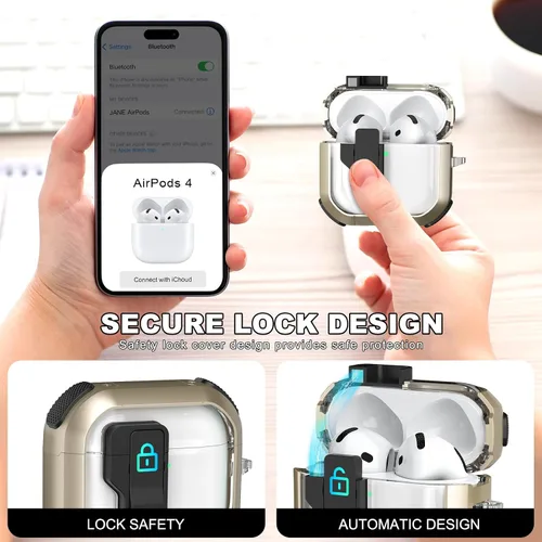 Miniatura 3 de Funda para AirPods de 4ª Generación, Diseño Transparente con Tapa Emergente Automática, Incluye Herramienta de Limpieza, Duradera y Resistente a