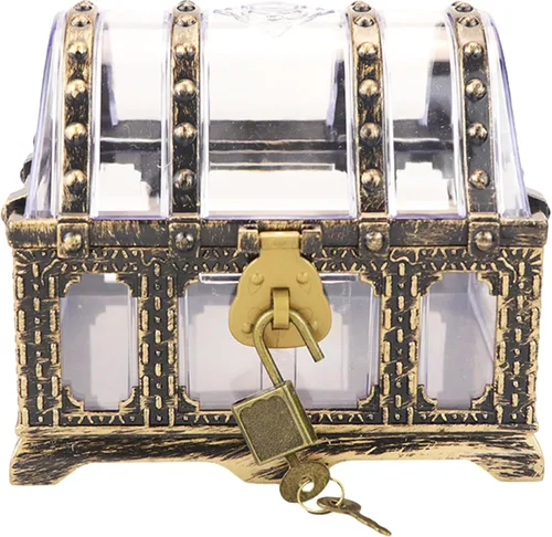 Miniatura 22 de Cofre del tesoro pirata para niños: pequeña caja del tesoro con cerradura y llave, caja de colección vintage de plástico para almacenamiento