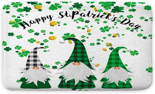 Miniatura 3 de MERCHR Tapete de baño para el día de San Patricio, diseño de gnomo irlandés, diseño de elfo de búfalo, trébol, hoja de trébol, diseño de elfo
