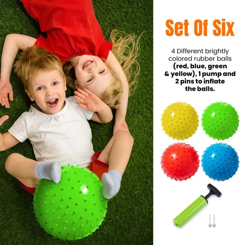 Miniatura 7 de New Bounce Knobby - Juego de 4 bolas inflables sensoriales con bomba de 8.5 pulgadas para niños, juguetes texturizados para niños, terapia