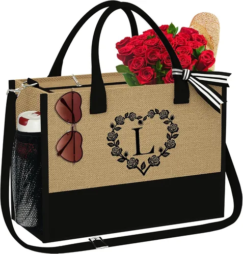YOOLIFE Regalos personalizados para mujeres, regalos para el día de la madre, bolsa de playa inicial y bolsa de maquillaje, regalos de cumpleaños