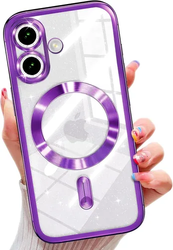 Miniatura 45 de Misscase Funda magnética compatible con iPhone 14 con purpurina y protector de lente de cámara, protección completa, compatible con MagSafe
