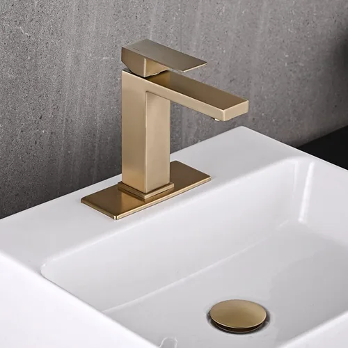 Miniatura 2 de AVSIILE llave de baño dorada cepillada, llave de baño dorada de un solo agujero, llave moderna de una sola manija de acero inoxidable para fregadero