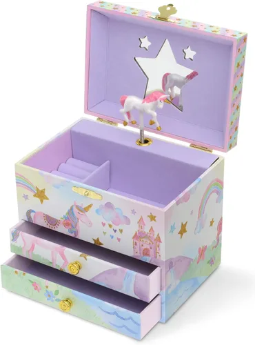 Miniatura 4 de Jewelkeeper Caja de música de unicornio y juego de joyas para niñas pequeñas 3 regalos de unicornio para niñas caja de joyería de unicornio