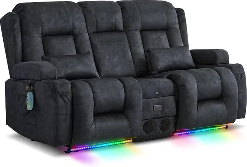 Miniatura 30 de URRED Sofá reclinable eléctrico con masaje y calor, sofá biplaza reclinable de pared con consola, sofá de casa rodante, asiento de cine en casa