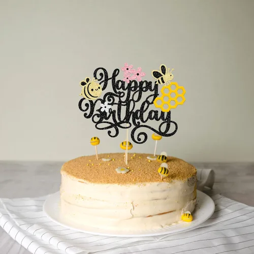 Miniatura 5 de 1 paquete de adorno para pastel de feliz día de la abeja, abejorro feliz cumpleaños, decoración de pastel para temática de abejas, baby shower