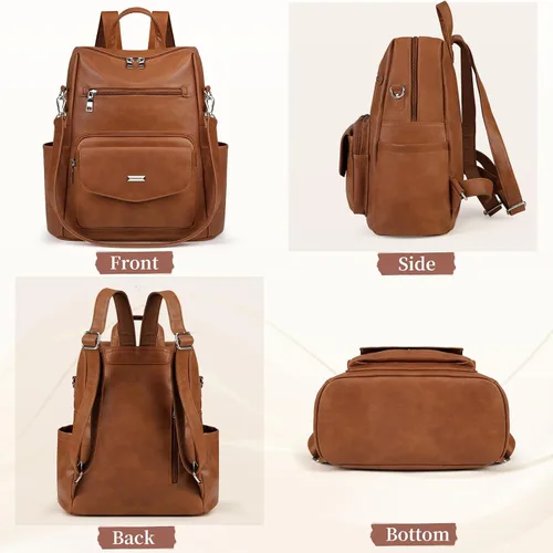 Miniatura 7 de RAINSMORE Mochila convertible para mujer, de piel sintética, impermeable, a la moda, de 13.3 pulgadas, antirrobo, bolsa de hombro cruzada