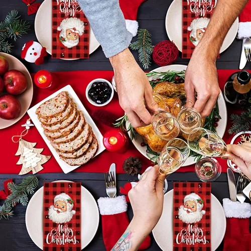 Miniatura 5 de Karenhi 200 servilletas de papel de Navidad de 2 capas de Papá Noel, toallas de mano desechables para baño, servilletas de invitados de búfalo a