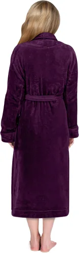 Miniatura 3 de NY Threads - Bata de baño de vellón para mujer con cuello tipo chal, bata larga y suave